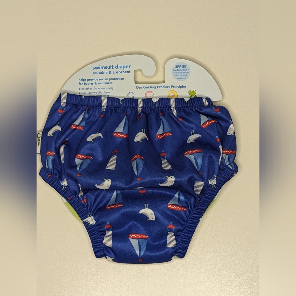 I Play by Green Sprouts Swimsuit Diaper 6 Months (10-18lbs) Reusable Absorbent - Picture 2 of 8